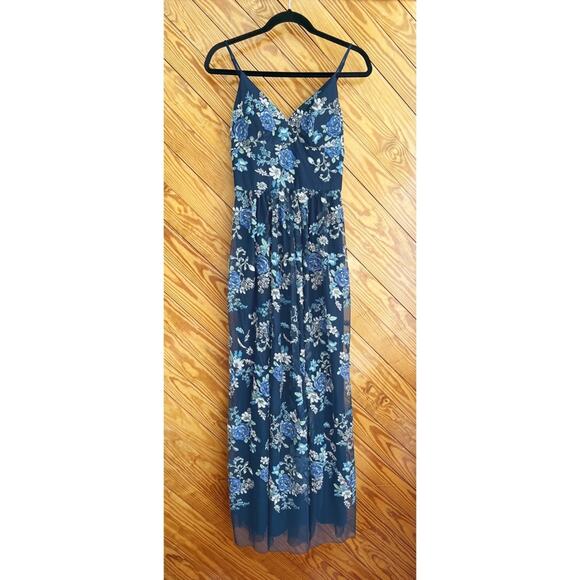 Nicole Miller New York Floral Appliqué Embroidered Maxi Dress Gown - Picture 2 of 7